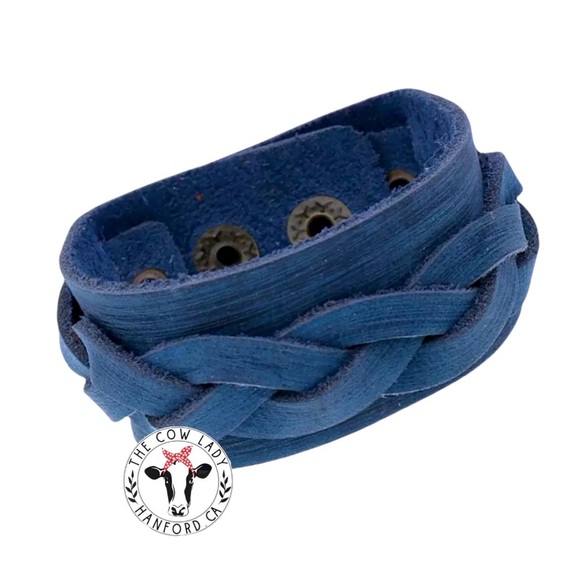 Blue Leather Bracelet Women’s Distressed Western Cowgirl Adjustable Cuff Jewelry - Picture 6 of 6
